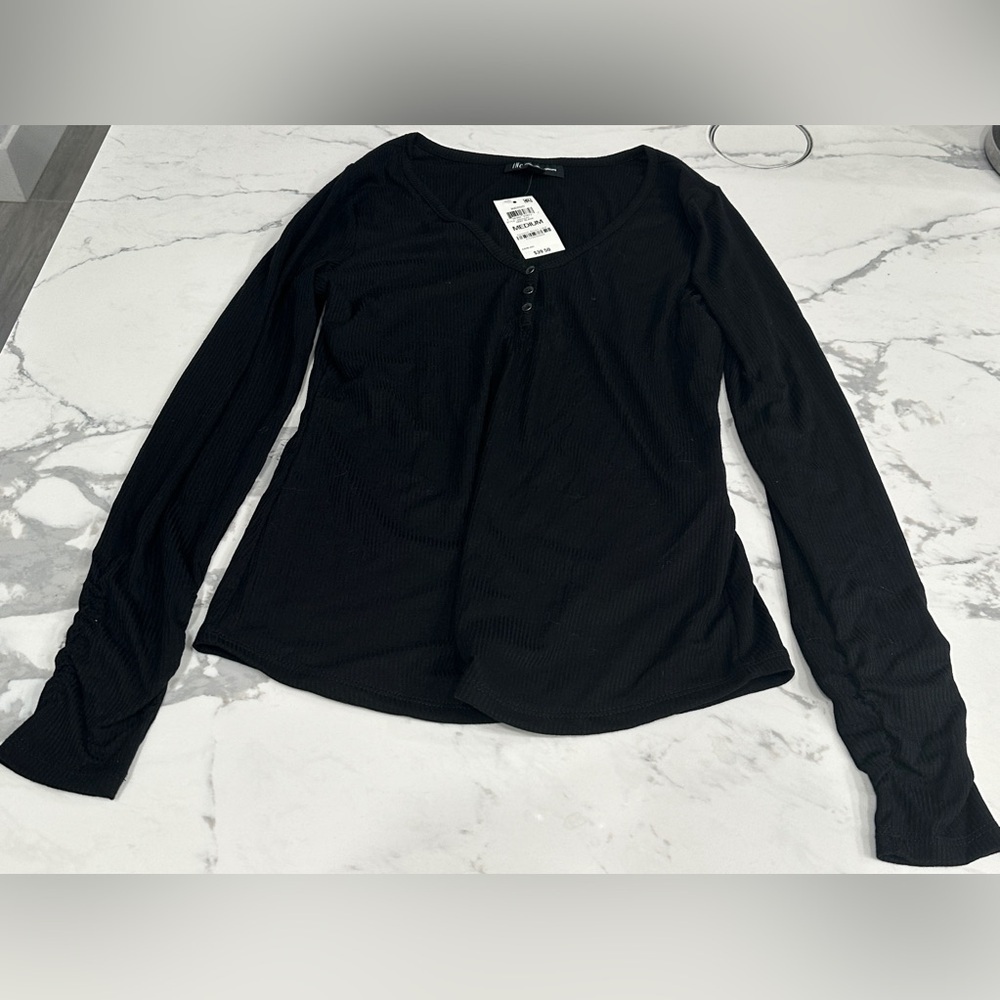 INC Indigo black long sleeve Henley V-neck with buttons size medium NWT